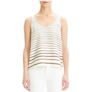 $265 Theory 100% Silk Cream/Brown Painted Stripe Tank Top Camisole SiP or Se
